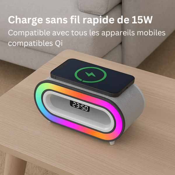 MDHL – Réveil LED avec Haut-Parleur Bluetooth 20W & Chargeur Qi – Image 5