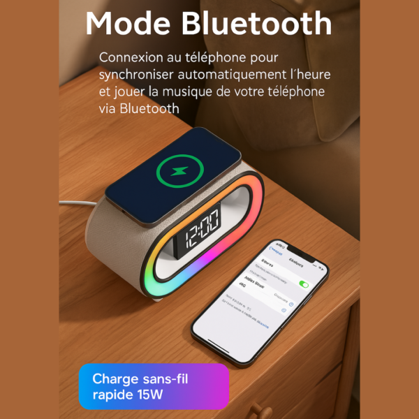 MDHL – Réveil LED avec Haut-Parleur Bluetooth 20W & Chargeur Qi – Image 2